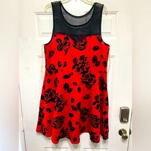 Red dress with floral velvet pattern, women's size 2X
